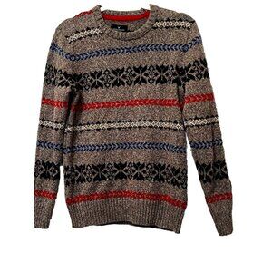American Eagle Sweater Men's Medum Gray Fair Isle Outdoors Preppy Long Sleeve